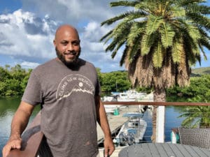 Chef Charles Mereday stands in the outdoor dining section of the Galleon Steak and Seafood. (Source photo by Susan Ellis)