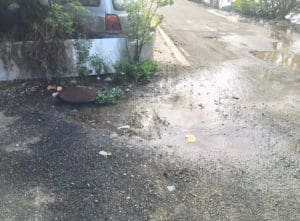 Sewage seeps out of a manhole near Pond Mouth and flows to Enighed Pond and the nearby open ocean. (Photo provided by Sylvia Kudirka)