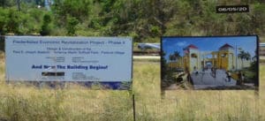 Weathered signs show where the stadium work is still waiting. (LegiTV image)