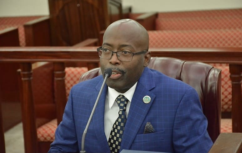 V.I. Police Commissioner Trevor Velinor testifies about the department's proposed budget at a hearing Thursday. (Photo by Barry Leerdam, USVI Legislature)