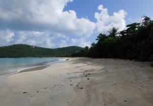 The view looking east from Magens Bay features turquoise waters and lush vegetation. (Source photo by Shaun A. Pennington)