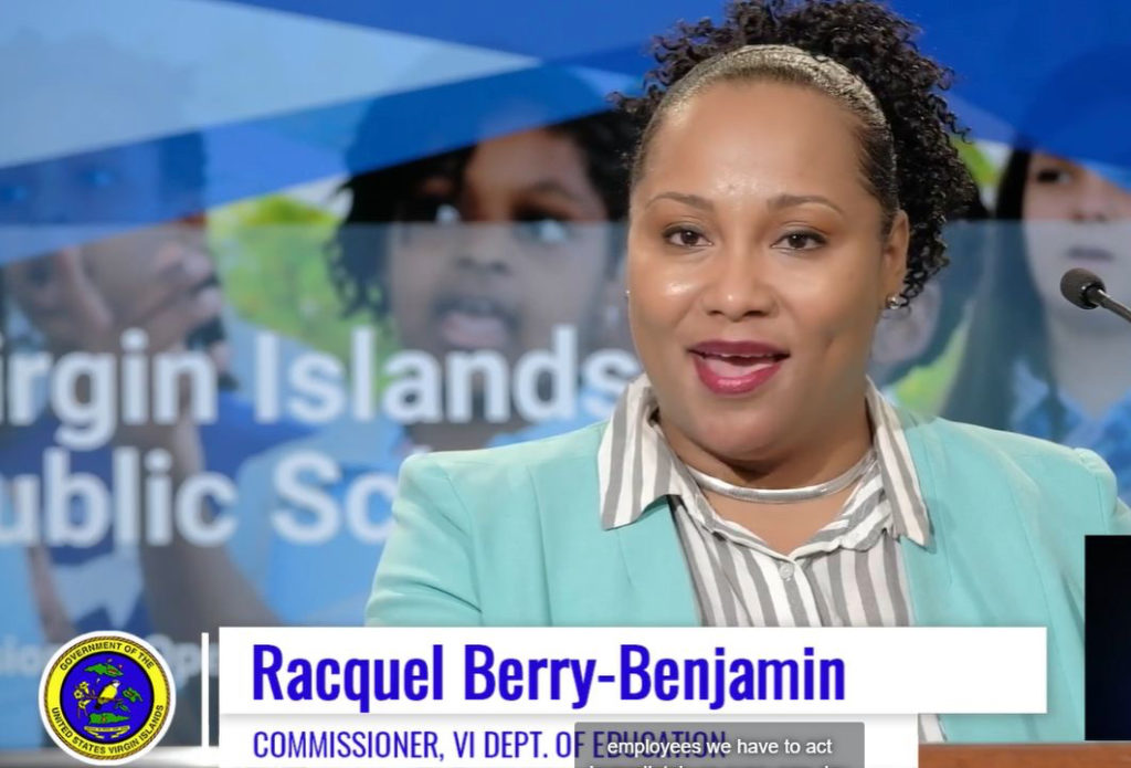 Education Commissioner Racquel Berry-Benjamin heralds the release of the Education Department’s new master plan for facilities during a press conference Monday. (Screen capture)