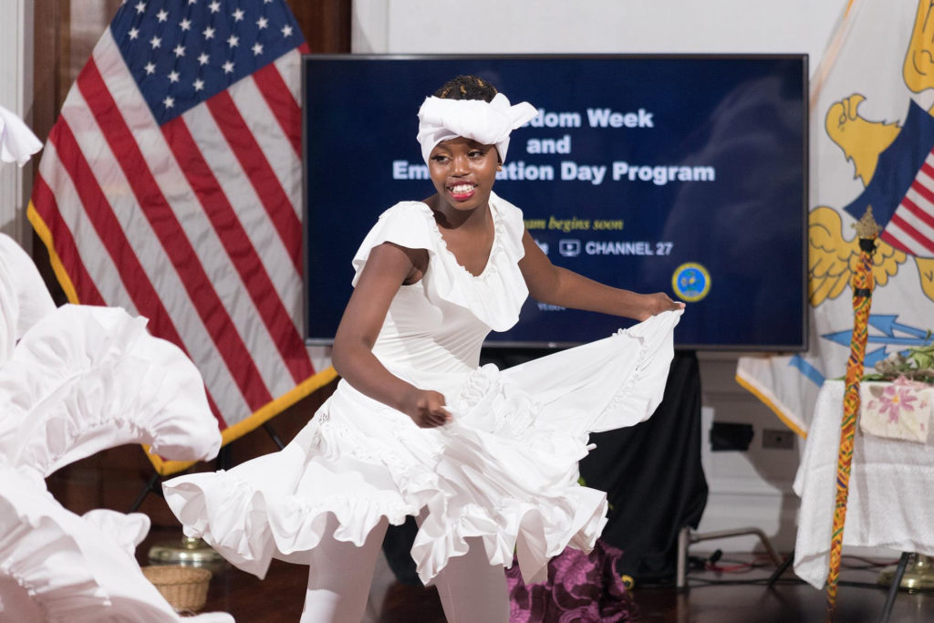 Marley Cassius performs a Bamboula dance. (Photo courtesy of the V.I. Education Department)