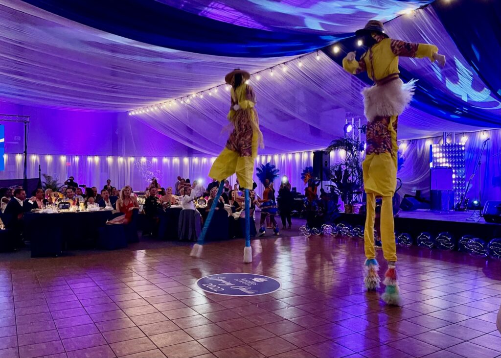 The Mark C. Marin Center was transformed for the Antilles Gala 2022, with festive Carnival décor matching the energy of dancers and moko jumbies in an opening show sponsored by the USVI Division of Festivals. (Photo Courtesy of Antilles School)