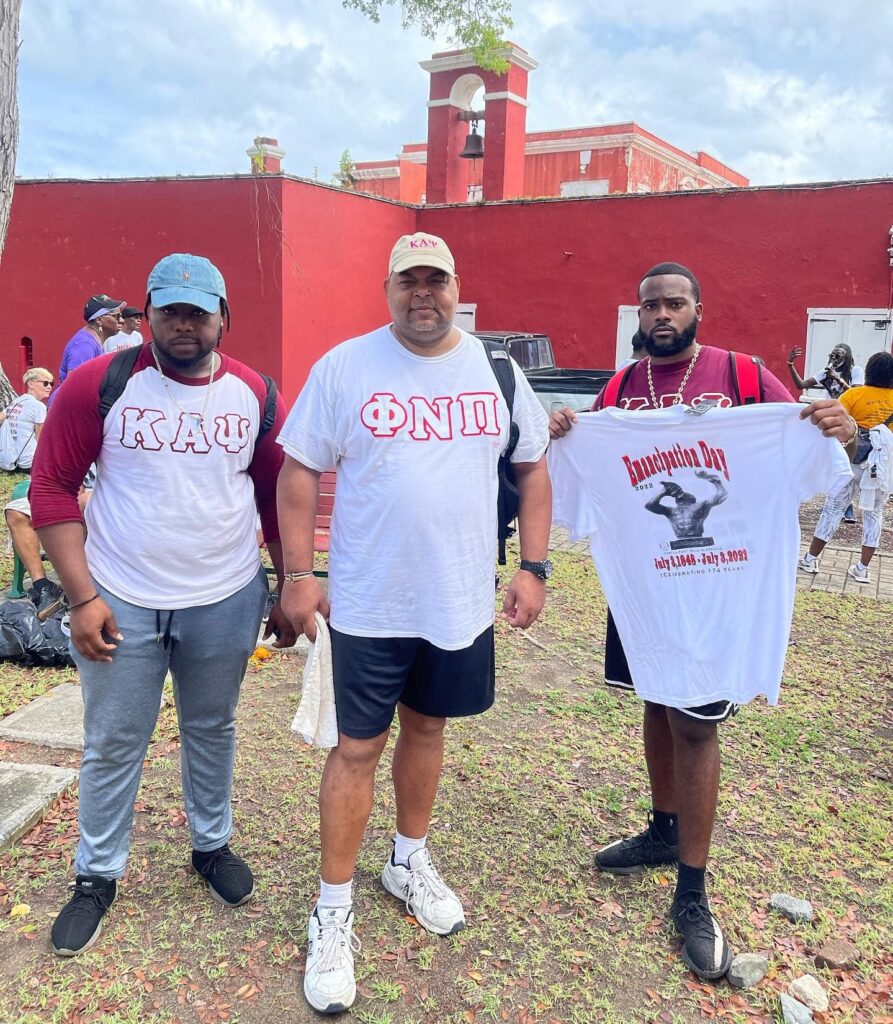 St. Croix, USVI Alumni Chapter Brothers L-R: Devante Joseph, Vice Polemarch, Brother Antonio"Tony" Emanuel, Strategus and Didier Hughes III, Polemarch.