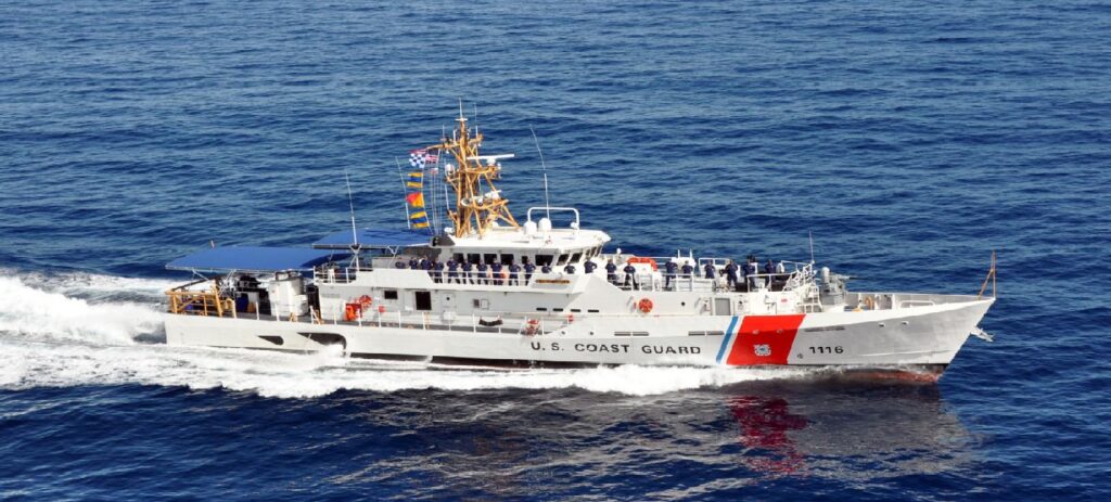 The Coast Guard Cutter Winslow Griesser, which was involved in a collision with the 23-foot commercial fishing vessel Desakata on Monday afternoon approximately four nautical miles north of Dorado, Puerto Rico. (U.S. Coast Guard photo)