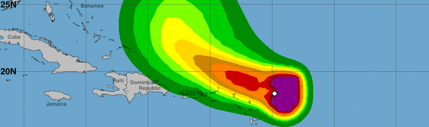 Tropical Storm Earl is forecast to bring gusty winds and periods of heavy rain as it passes just north of the U.S. Virgin Islands over the Labor Day weekend. (Image courtesy of the National Hurricane Center)