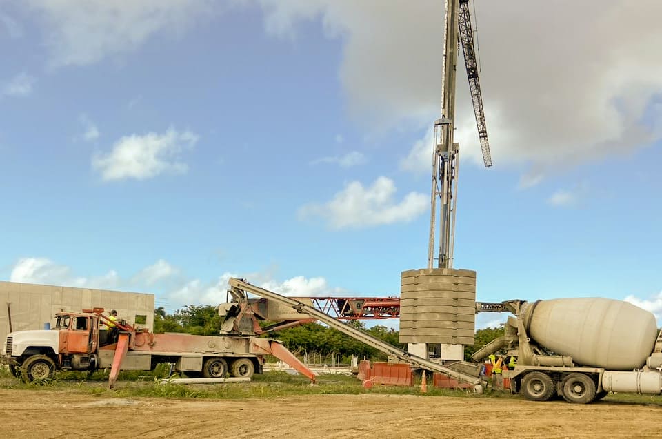 Crane meets cement truck at the Paul E. Joseph Stadium. (Submitted photo)