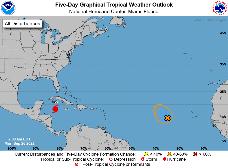 Hurricane Ian is forecast to impact Jamaica and Cuba on Monday, and Florida by the end of the week. (Image courtesy of the National Hurricane Center)