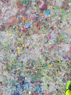 A gender reveal party held Sunday on Brewers Beach left behind a mess of glitter and plastic. (Photo courtesy of Jane Higgins)