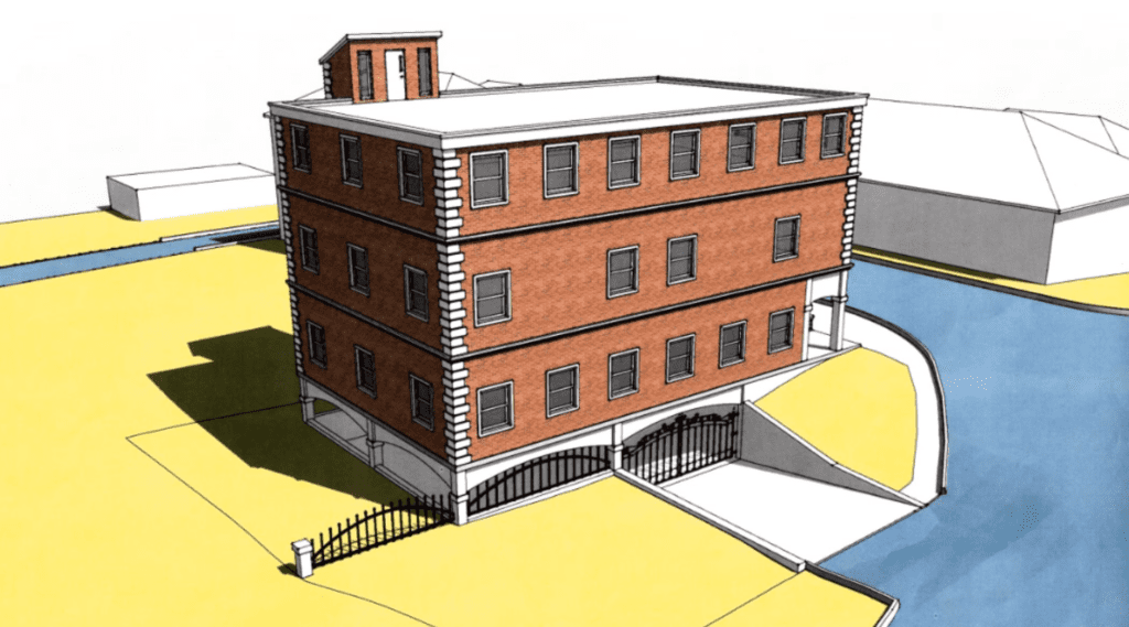 A rendering of the Hospital line building.