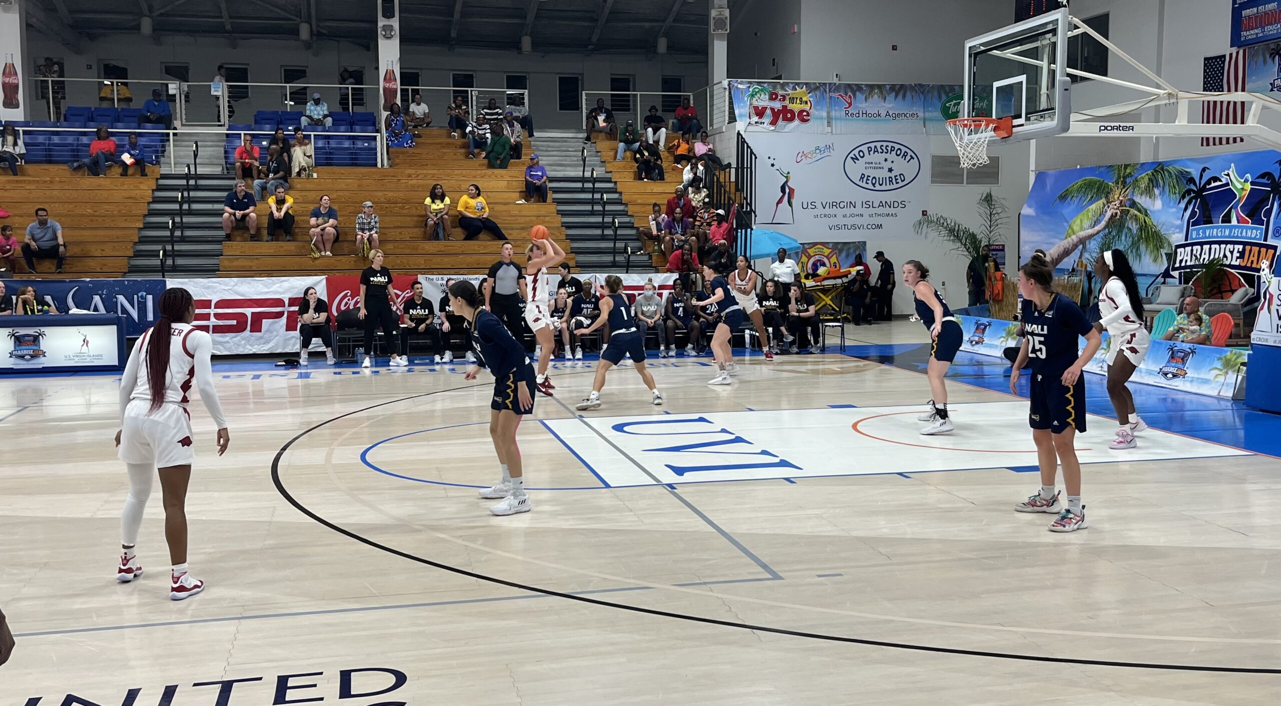 Arkansas plays NAU in the first day of the women's Paradise Jam tournament at the Elridge Blake Sports and Fitness Center at the University of the Virgin Islands on St. Thomas. (Source photo by Hunter Simpson)