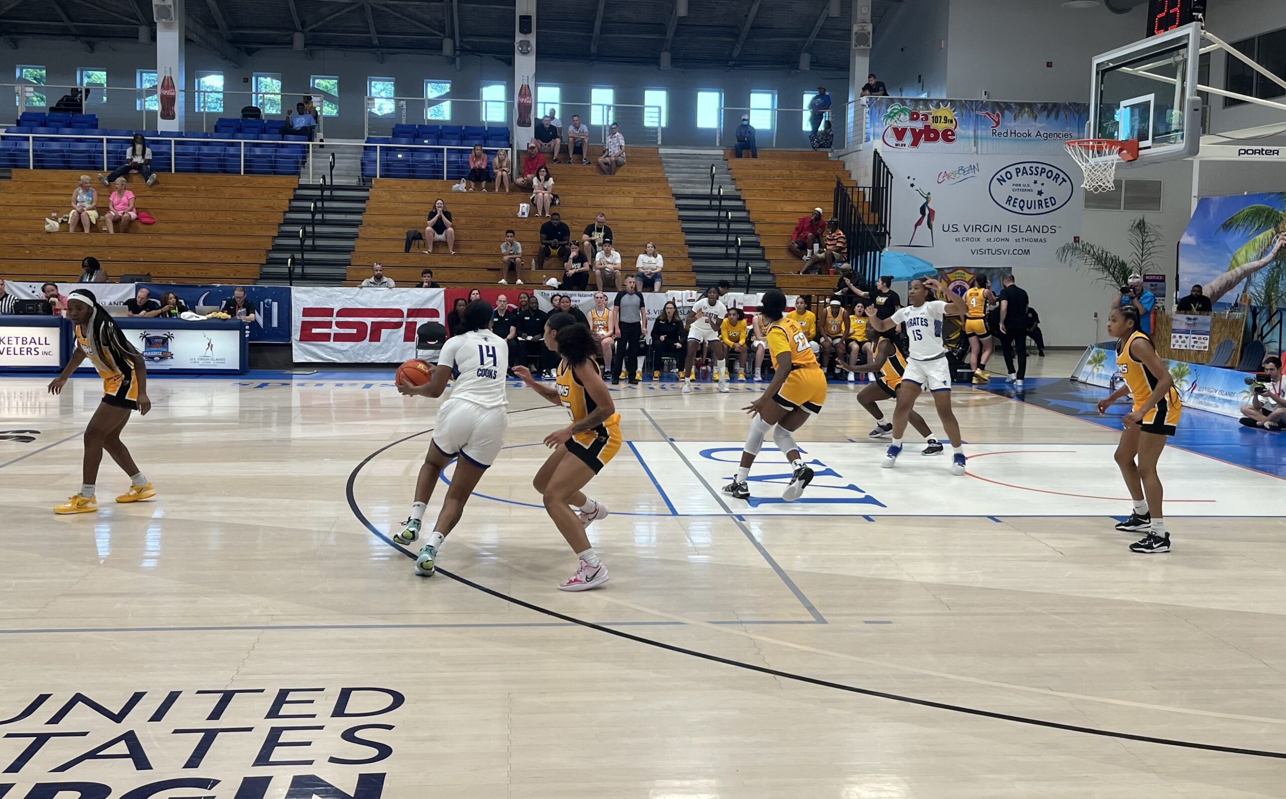 VCU plays Seton Hall in the first day of the women's Paradise Jam tournament at the Elridge Blake Sports and Fitness Center at the University of the Virgin Islands on St. Thomas. (Source photo by Hunter Simpson)