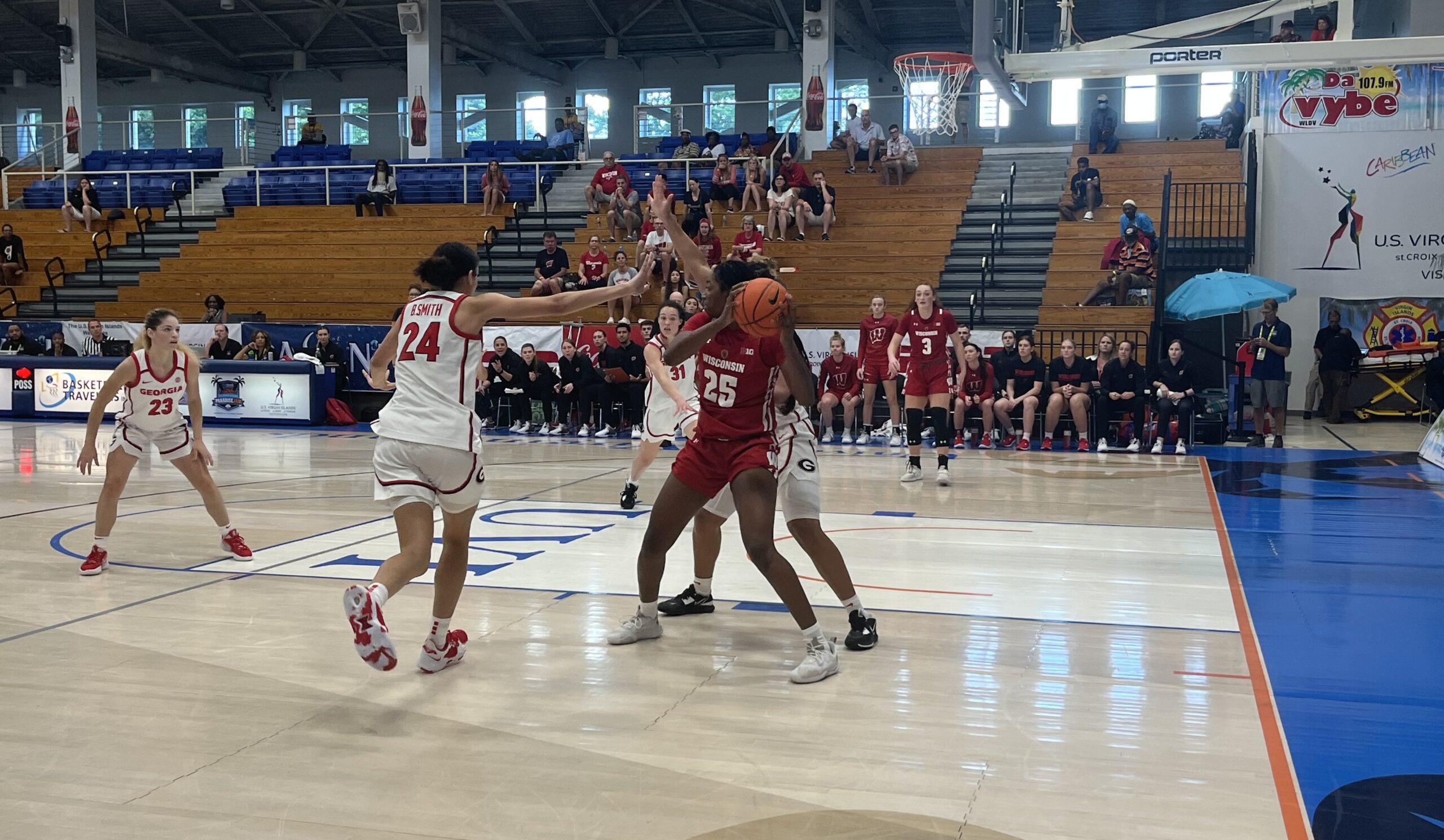 Georgia plays Wisconsin in the first day of the women's Paradise Jam tournament at the Elridge Blake Sports and Fitness Center at the University of the Virgin Islands on St. Thomas. (Source photo by Hunter Simpson)