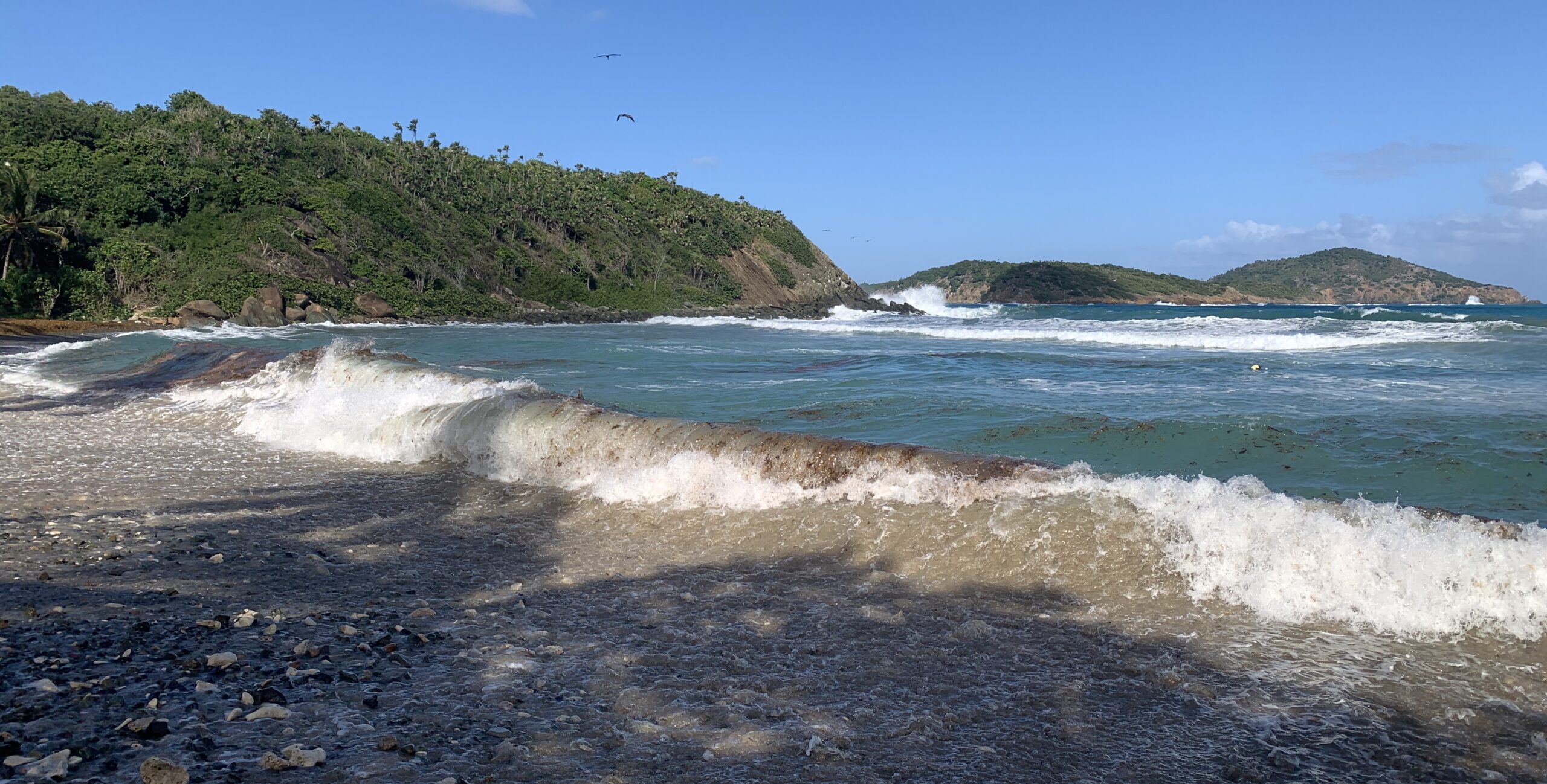 Waves break at Dorothea beach on St. Thomas on Friday. Powerful northerly and northeasterly swells have impacted the islands over the past week. (Source photo by Jesse Daley)