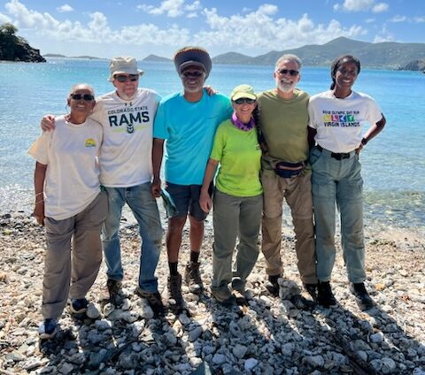 Members of the St. Croix Hiking Association, including Olasee Davis, third from left, at Haulover Bay area on St. John. (Submitted photo)