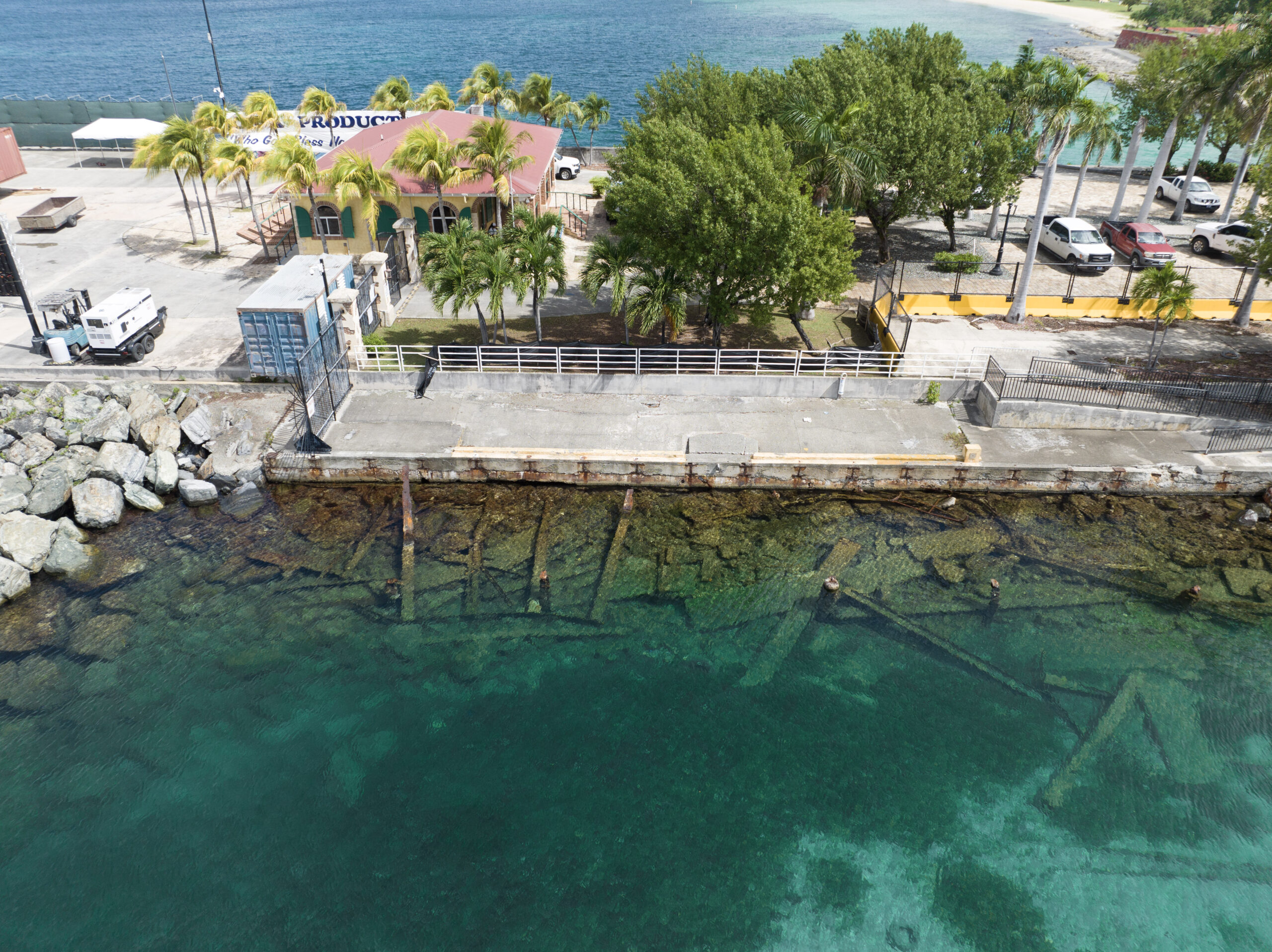 The tender pier landing at the Ann E. Abramson Marine Facility on St. Croix is used by water tour operators and fishermen but was damaged by the twin Category 5 hurricanes of September 2017. (Photo courtesy V.I. Port Authority)