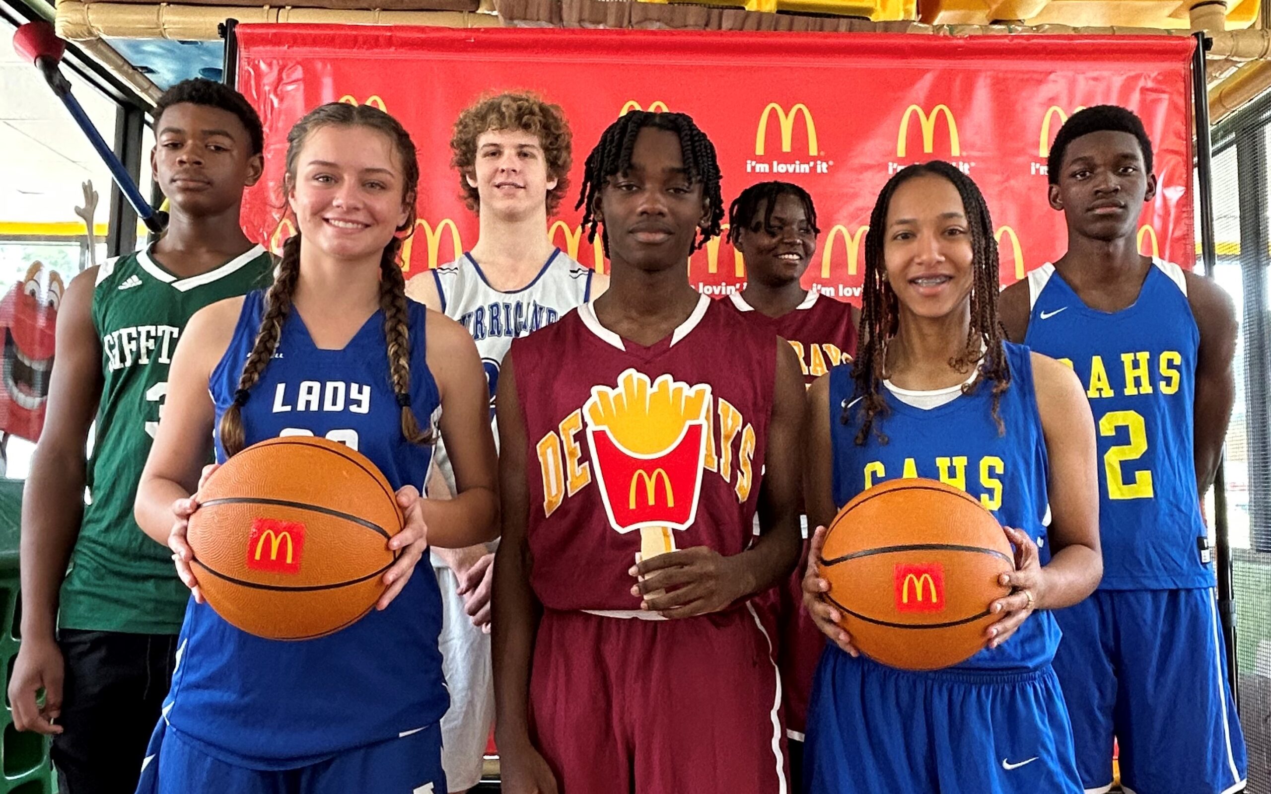 Student athletes from Gifft Hill School, Antilles School, Ivanna Eudora Kean High School, and Charlotte Amalie High School at the McDonald’s/St. Thomas-St. John IAA press conference promoting the 2023 MLK Basketball Tournament. (Source photo by Mark J. Daniel)