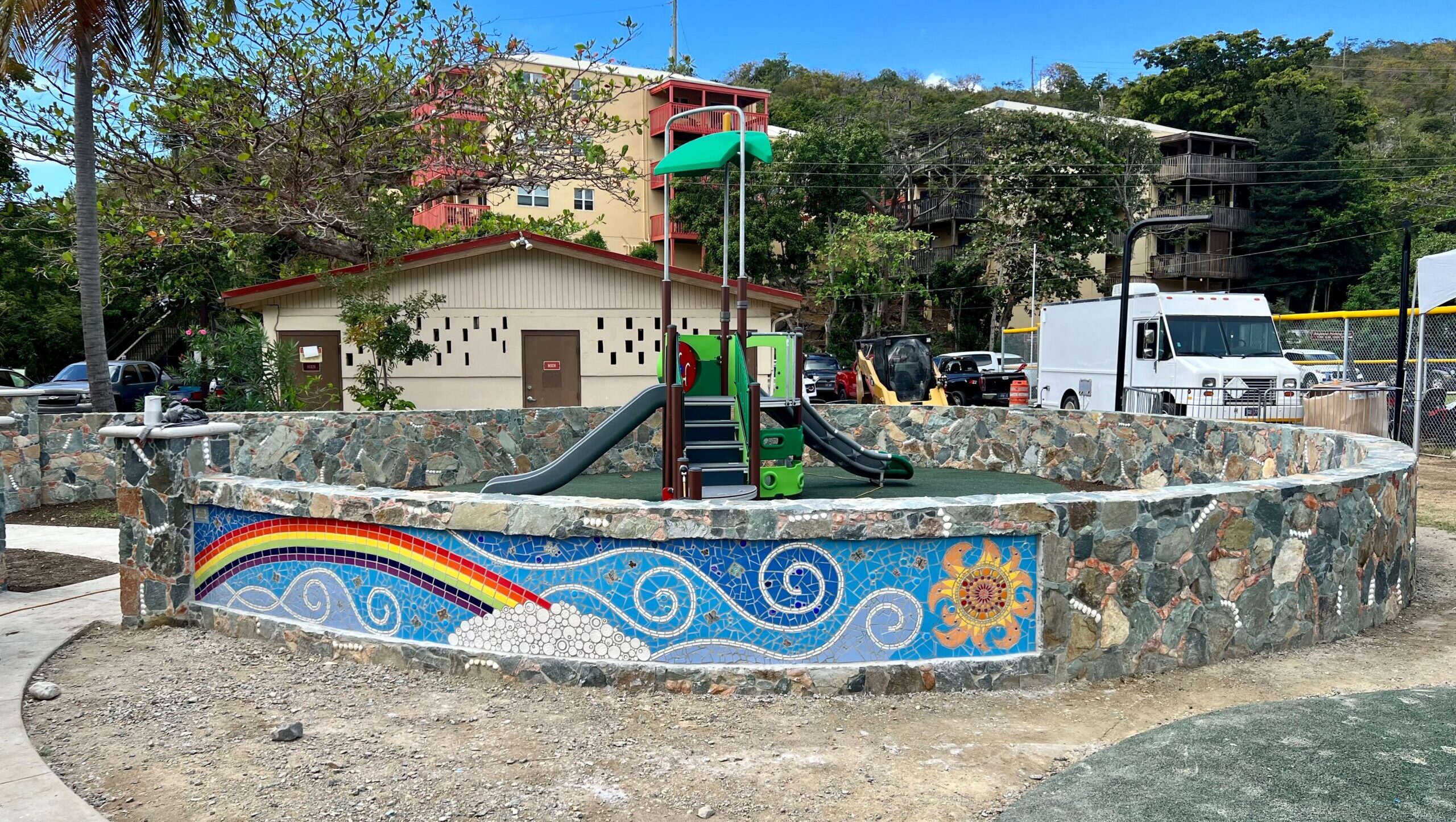 A completed mosaic at the new playground in Cruz Bay on St. John. (Source photo by Amy H. Roberts)