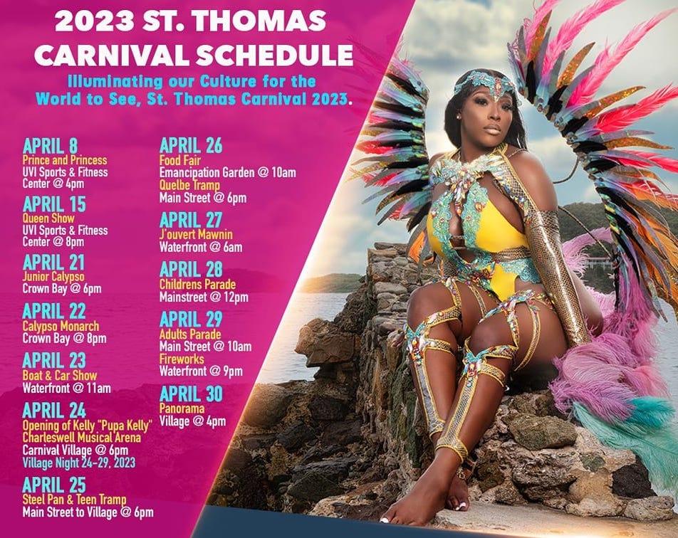 The 2023 St. Thomas Carnival Schedule. (Image courtesy V.I. Tourism Department)