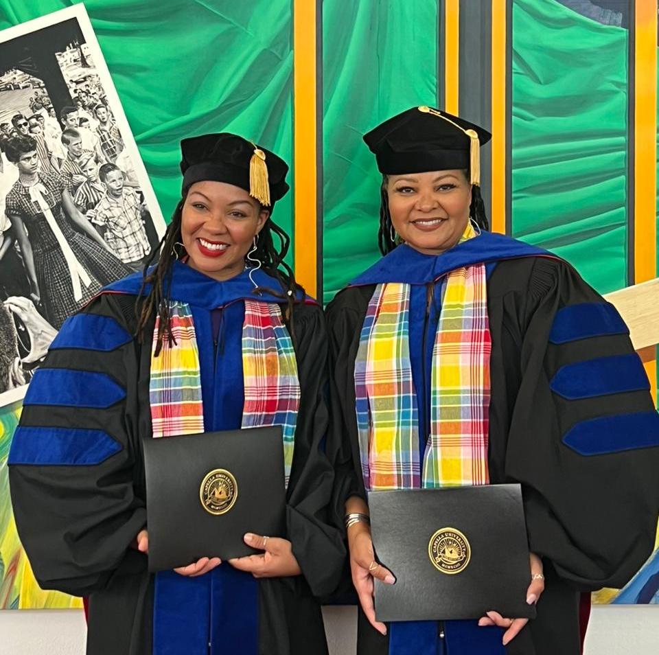 Dr. Xaulanda Simmonds-Emmanuel and Dr. Khnuma Simmonds, who earned their doctorates on the same day from Capella University. (Submitted photo)