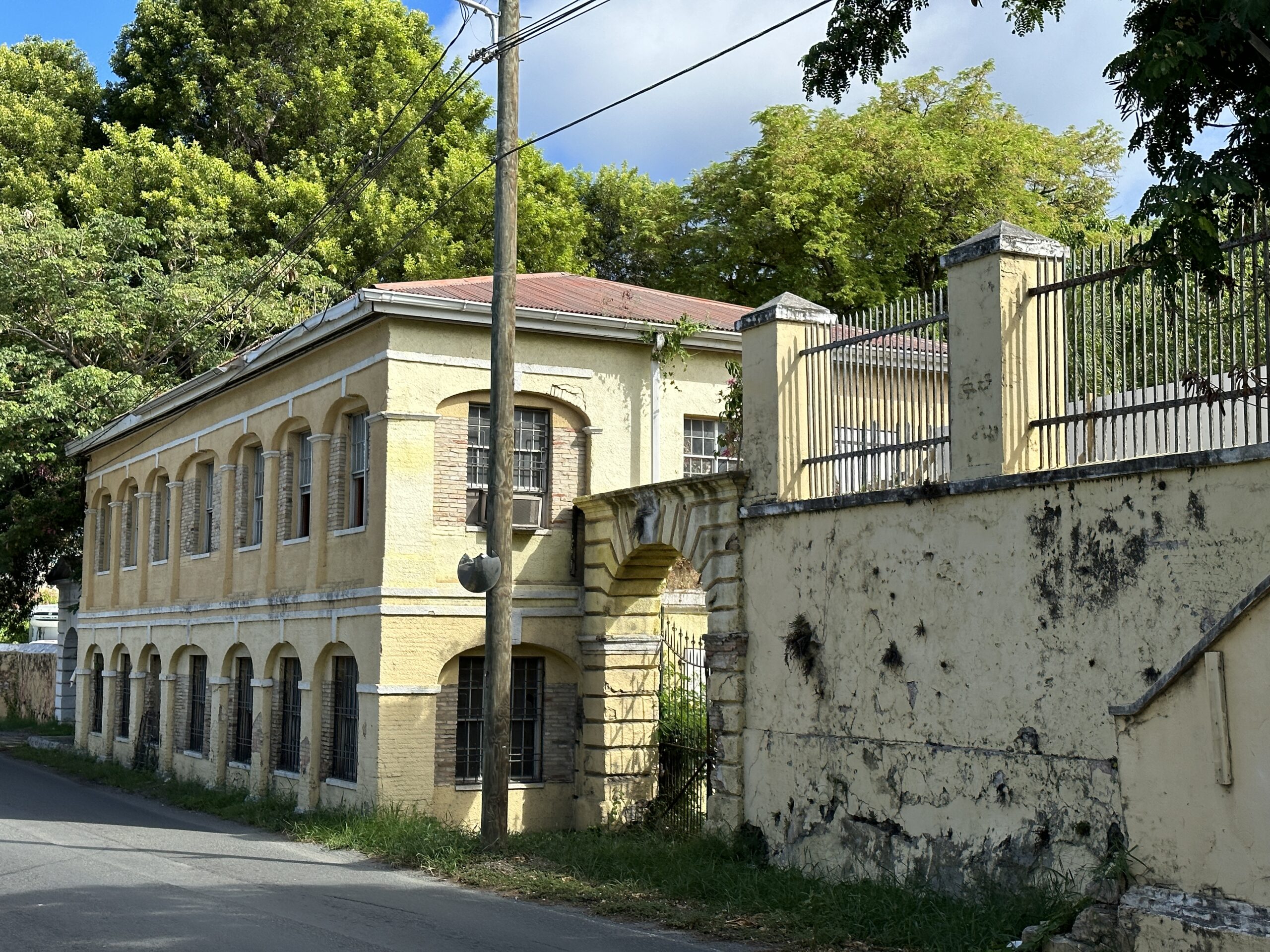 The Danish ruins on Hospital Street on St. Croix have changed little. Plans for renovation have been made but the only changes on August 4, 2023 are the addition of plywood to coverup some of the areas which have become dangerous. (Source photo by Linda Morland)