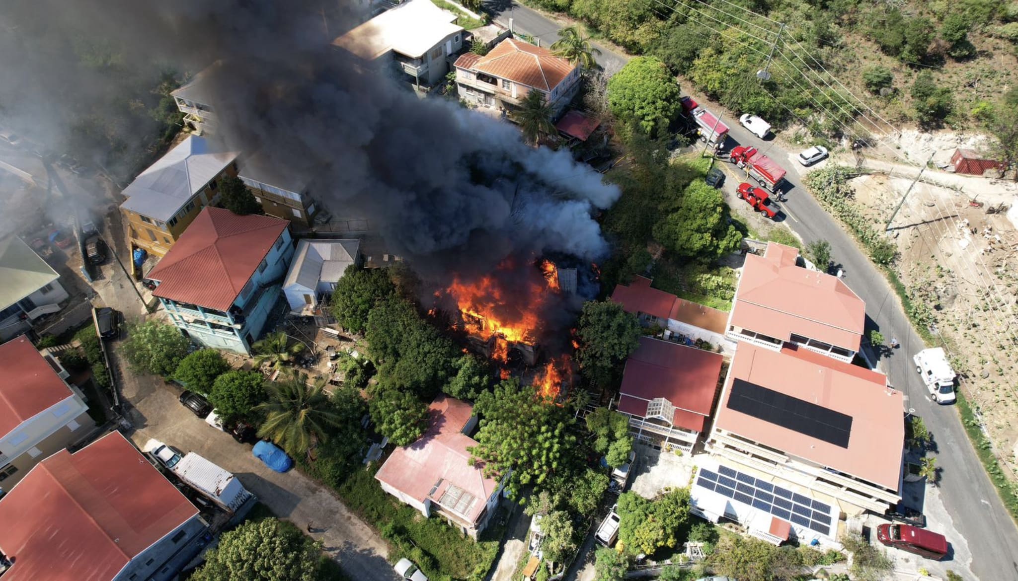 The Fire Prevention Unit is working to determine the cause of a fire that destroyed a house and a shed on Saturday afternoon in Estate Solberg on St. Thomas. (VIEMS photo)