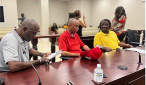 L-R: Taxicab operators Paul “Respect” Roberts, Edward Stevens, and Samuel “Mighty Pat” Ferdinand testified in front of the Senate Friday. (Source photo by Diana Dias)