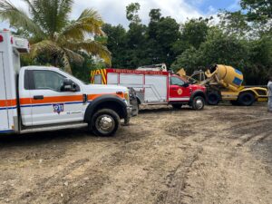 Emergency Services vehicles at the construction site for the Charles "Tappy" Seales Fire Station and Multi-purpose Complex. (Source photo by Diana Dias)