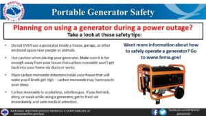 Generator safety tips from the National Weather Service and the National Oceanic and Atmospheric Administration. (Photo courtesy NWS)