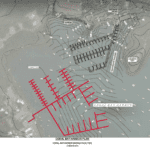 A sketch produced by Save Coral Bay shows the footprints of the Summer’s End Marina in red and the Moravian Church’s marina in black. (Rendering produced by Save Coral Bay)