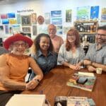 Margy Kaye, Jeune´ Provost, Bill Pandos, Priscilla Hintz Rivera Knight, and David Knight Jr. meet at Bajo El Sol Gallery and Art Bar to discuss the upcoming series on Virgin Islands art which is open to the public. (Source photo by Amy H Roberts)