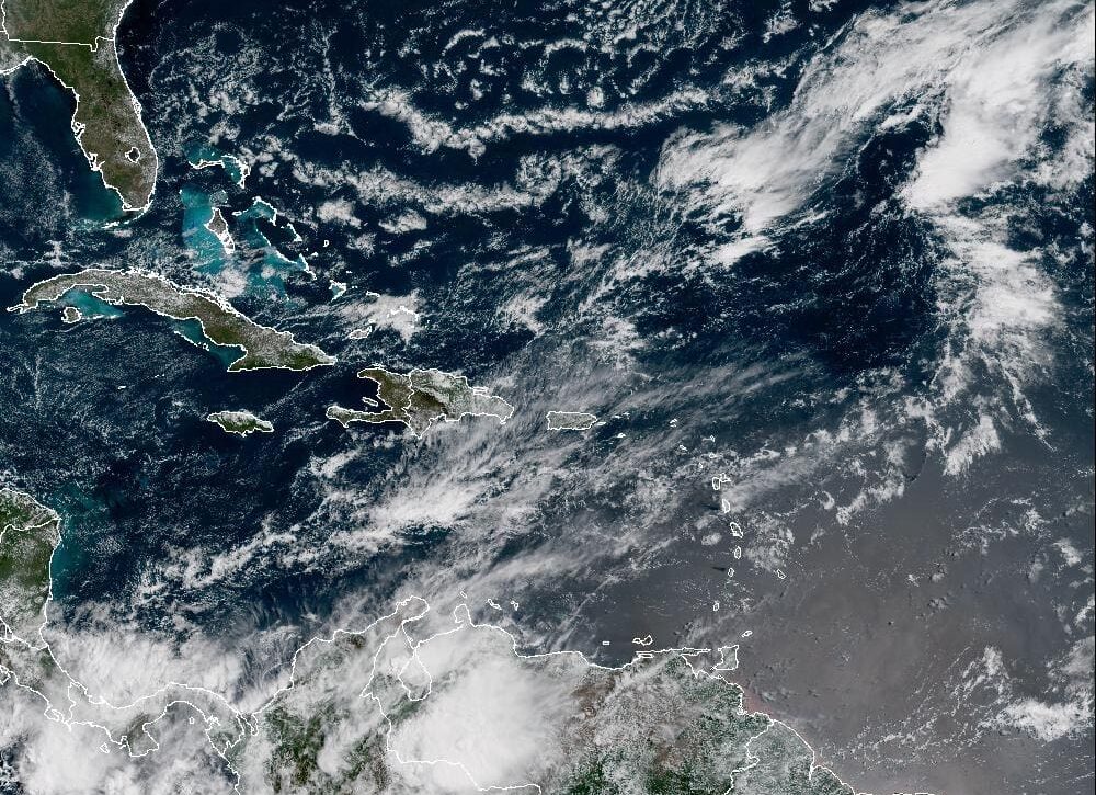 Satellite imagery obtained at 10 a.m. on Wednesday. Rainfall is possible throughout the workweek and into the weekend. (Photo courtesy NOAA)