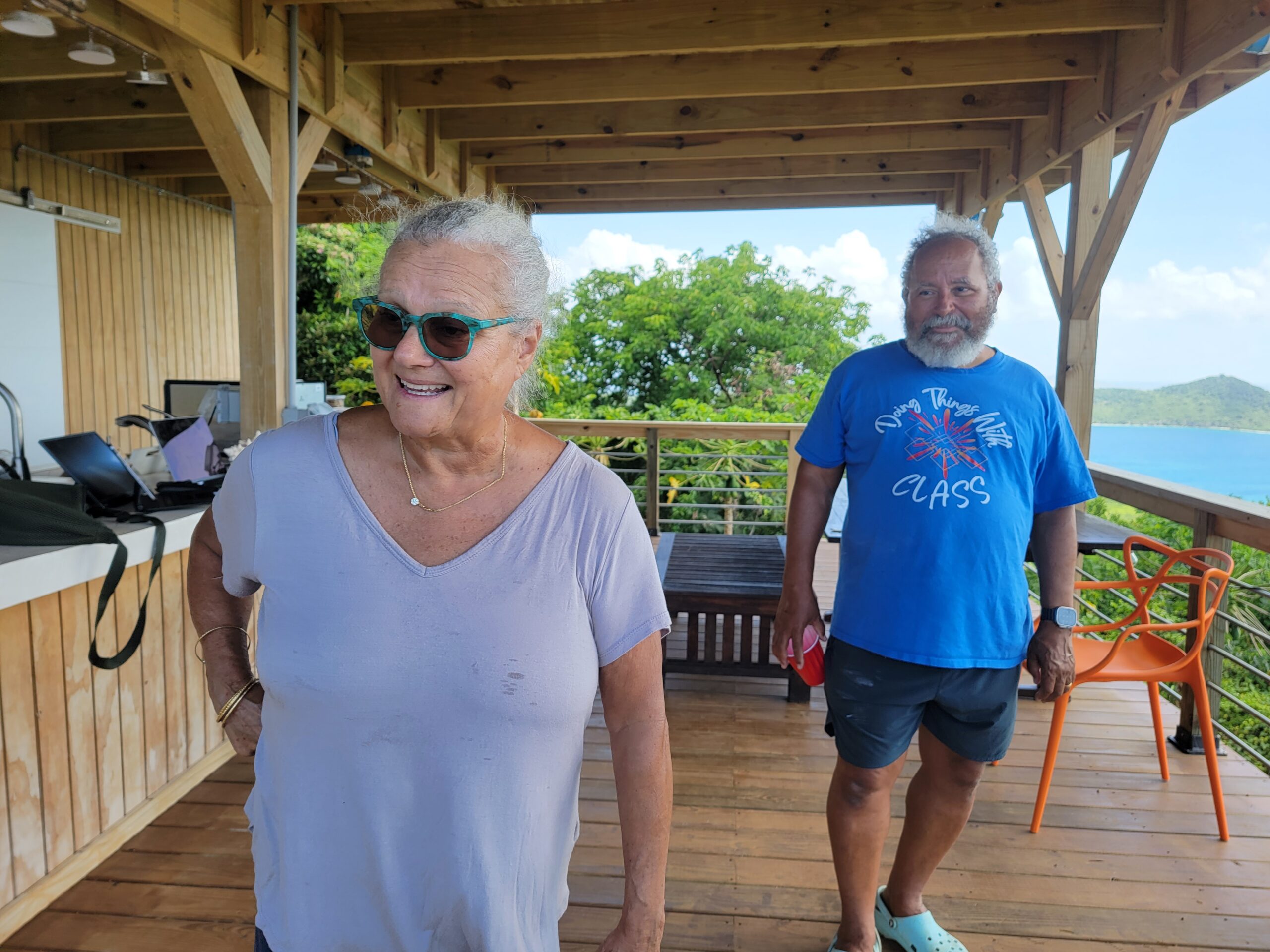 Gemma and Mark Wenner, pictured in the “Garden Shed,” who have dedicated a portion of their Frydenhoj property to a community garden. (Source photo by Shaun Pennington)