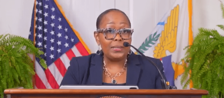 Jennifer Matarangas-King addresses the public after Gov. Albert Bryan Jr. announces her nomination to lead the V.I. Tourism Department during a Government House press briefing Monday on St. Thomas. (Screenshot from Facebook)