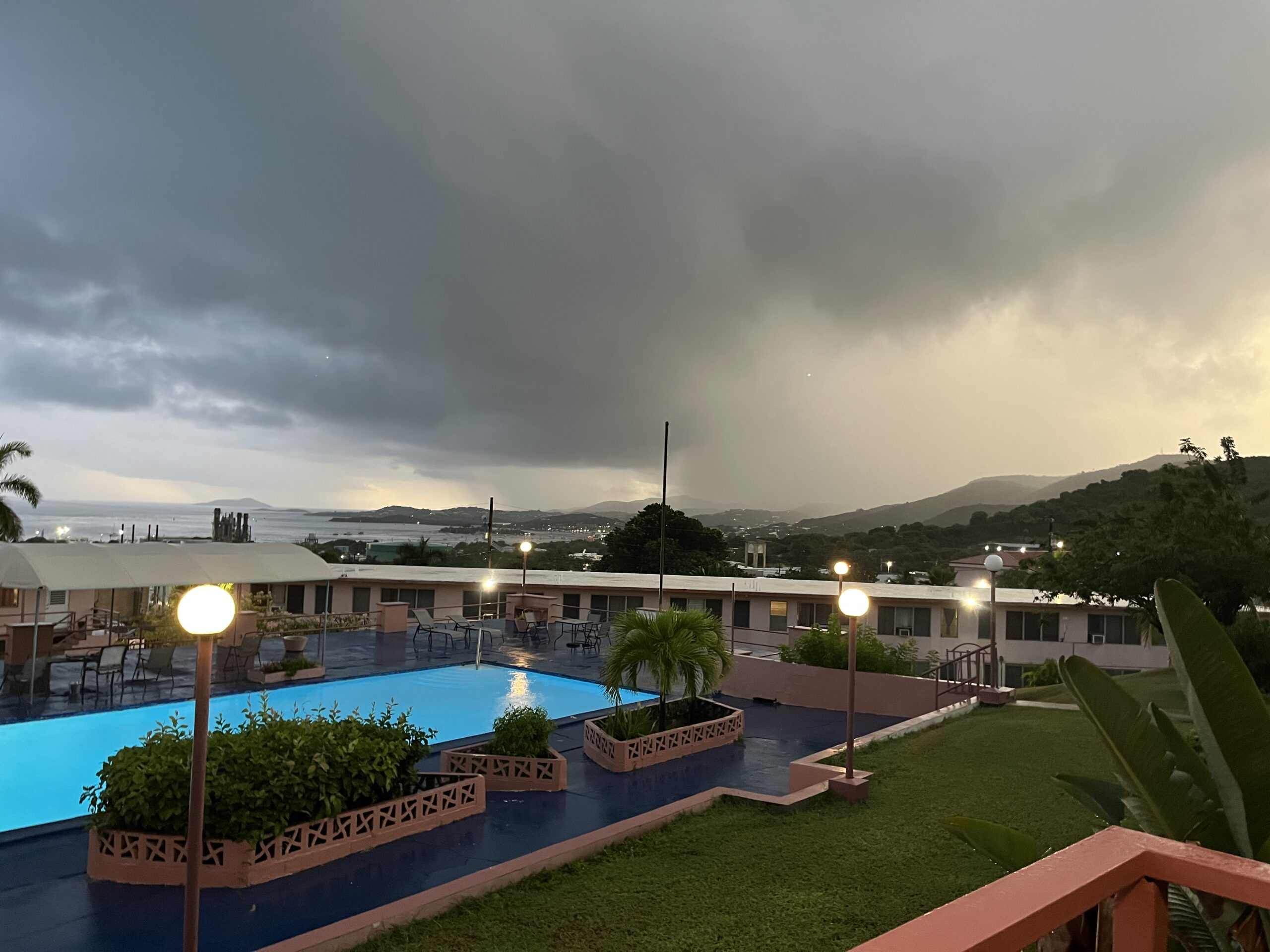 Rainfall moves toward Christiansted, St. Croix, on Thursday, Sept. 18, 2025. (Source photo by Jesse Daley)