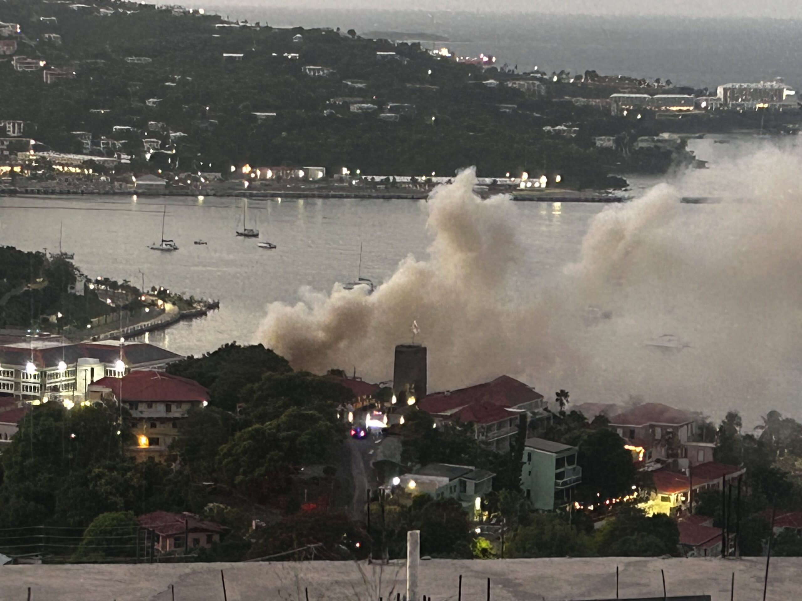 Smoke billows from the scene of a fire early Wednesday near Blackbeard's Castle on St. Thomas. (Submitted photo)