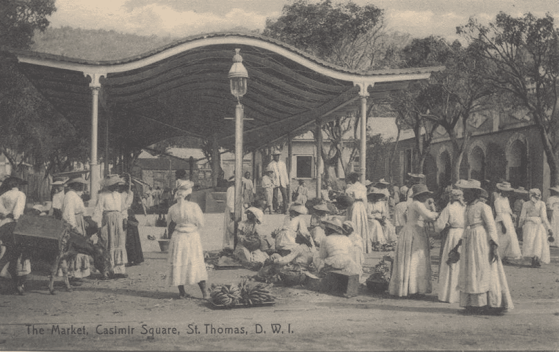 I remember visiting the farmer's market in downtown Charlotte Amalie, St. Thomas, or what is known culturally as "Round the Field" where you would see French and other farmers selling their produce and fish. (Image courtesy St. Thomas Historical Trust)