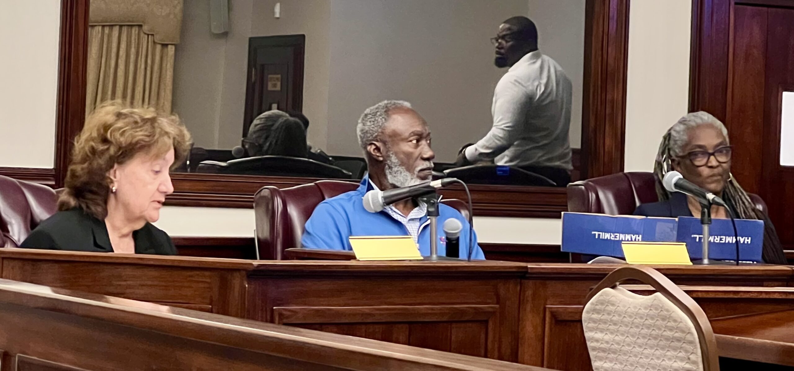 Representing the ferry companies at Monday’s meeting are (from left) Maria Tankenson Hodge, Avery Williams, and Delrise Varlack. (Source photo by Amy H. Roberts)