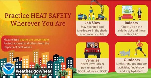 Residents and visitors are encouraged to practice heat safety by staying hydrated,limiting outdoor activity, checking on vulnerable individuals and never leaving children or pets unattended in vehicles. (Photo courtesy NOAA)